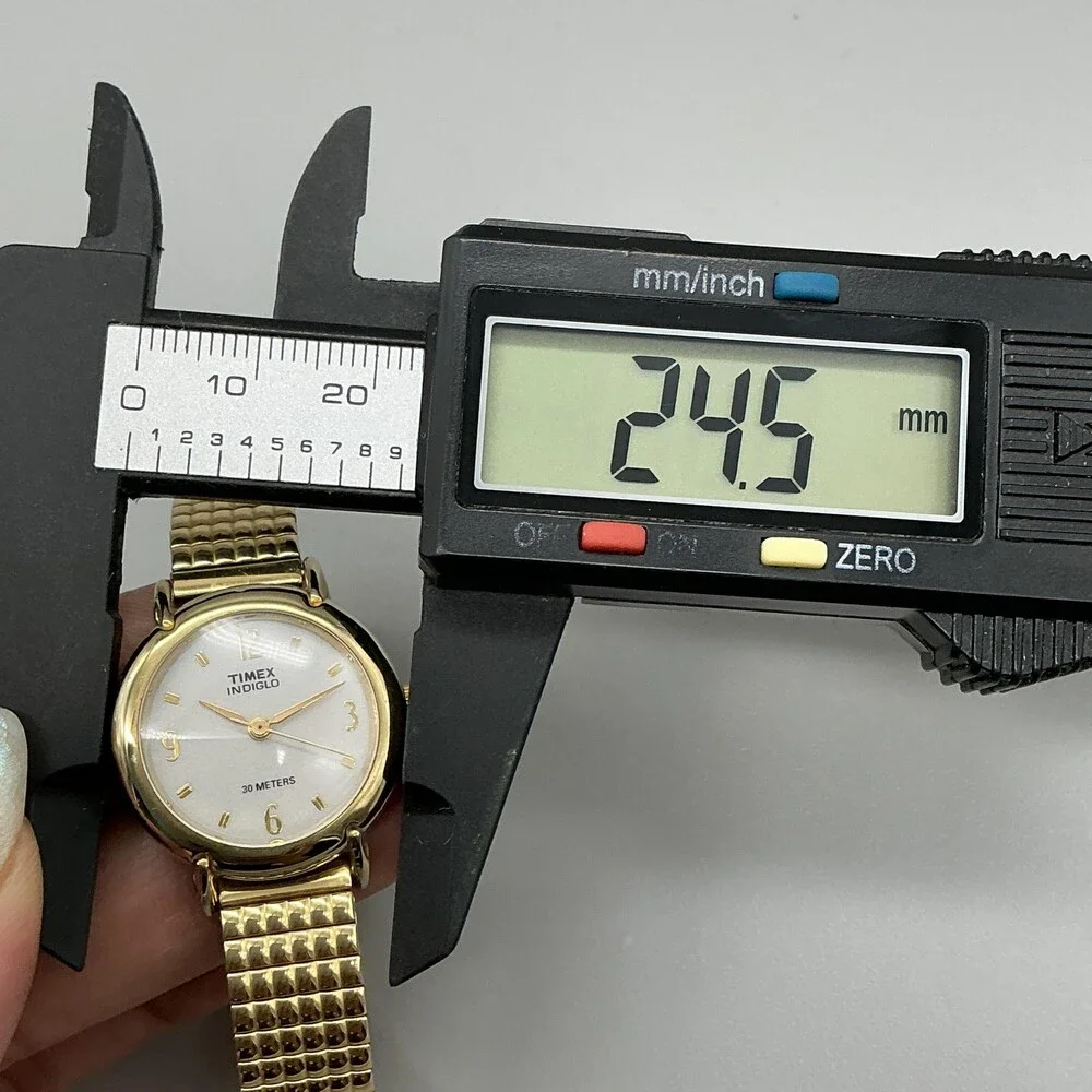 Vintage Timex Indiglo Womens Watch 25mm White Dial Gold Tone Stretch Band
